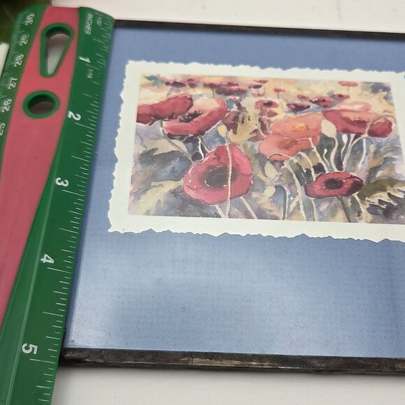 Small Framed Red Poppy Blooms Watercolor Print Floral Art - Picture 8 of 10